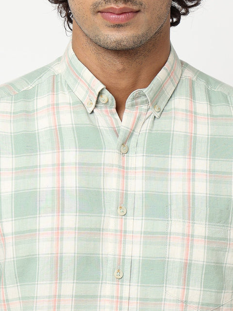 Light Mint Plaid Cotton Shirt - Shirt - 230424667