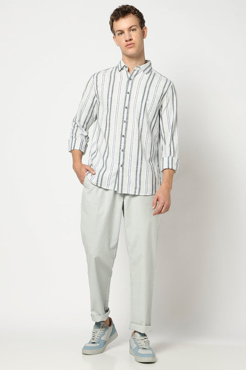 Light Mint Stripped Full Sleeve Shirt - Shirts - 250331068