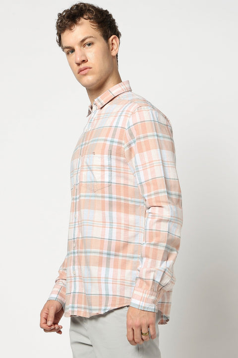 Light Orange Checkered Full Sleeve Shirt - Shirts - 250431118