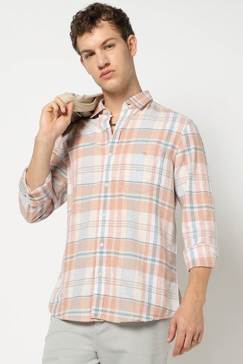 Light Orange Checkered Full Sleeve Shirt - Shirts - 250431118