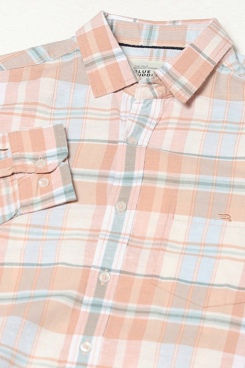 Light Orange Checkered Full Sleeve Shirt - Shirts - 250431118