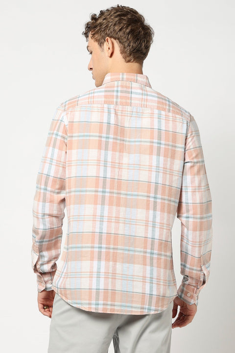 Light Orange Checkered Full Sleeve Shirt - Shirts - 250431118