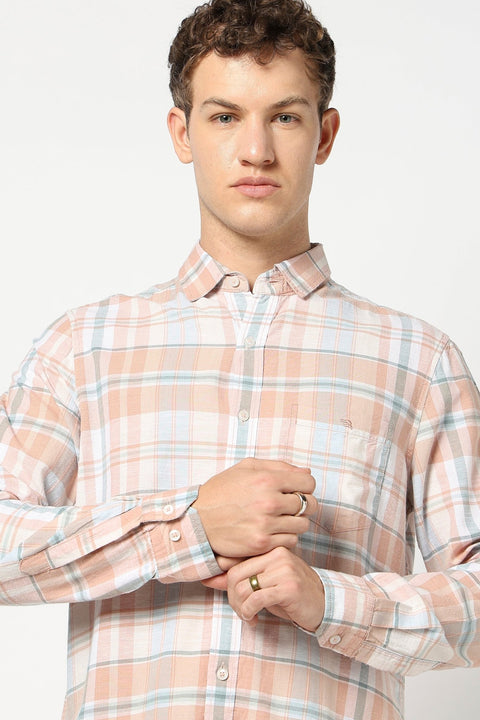 Light Orange Checkered Full Sleeve Shirt - Shirts - 250431118