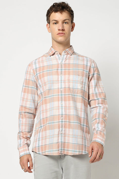 Light Orange Checkered Full Sleeve Shirt - Shirts - 250431118