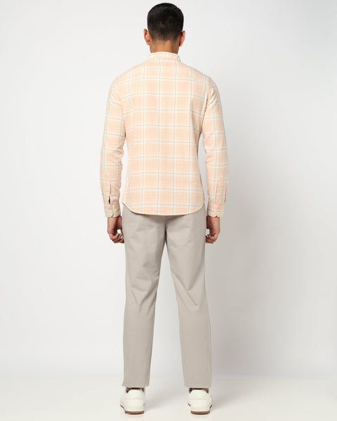 Light Orange Checkered Tailored Fit Shirt - Shirts - 240628185