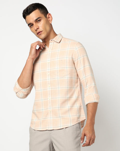 Light Orange Checkered Tailored Fit Shirt - Shirts - 240628185