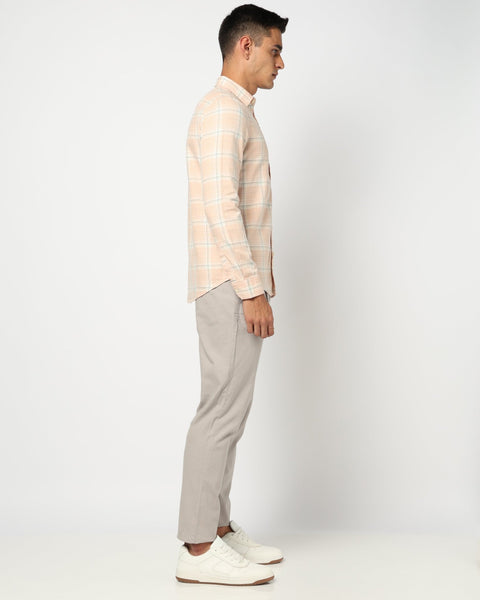 Light Orange Checkered Tailored Fit Shirt - Shirts - 240628185