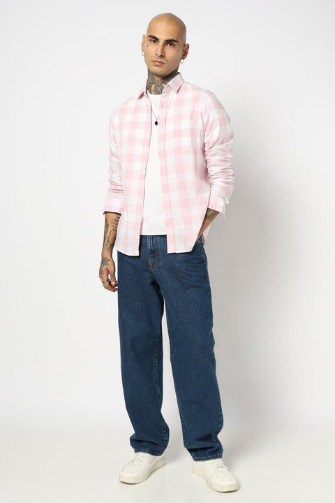 LIGHT PINK CHECKERED FULL SLEEVE TAILORED FIT SHIRT-Shirt - 250631557