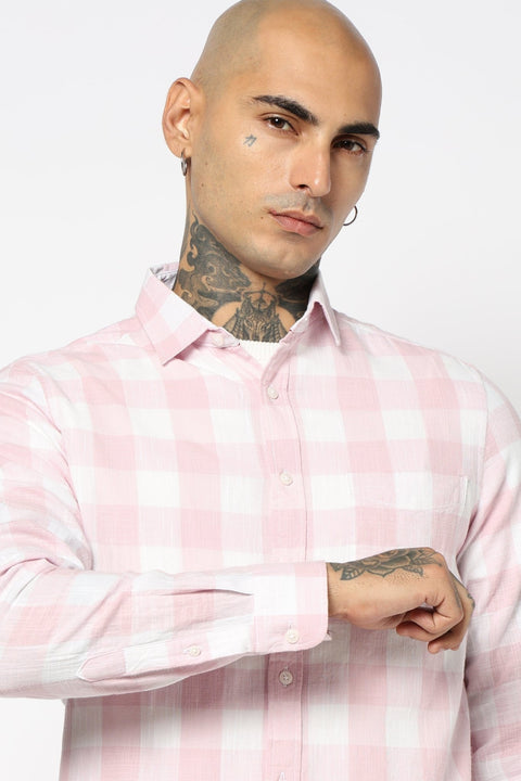 LIGHT PINK CHECKERED FULL SLEEVE TAILORED FIT SHIRT-Shirt - 250631557