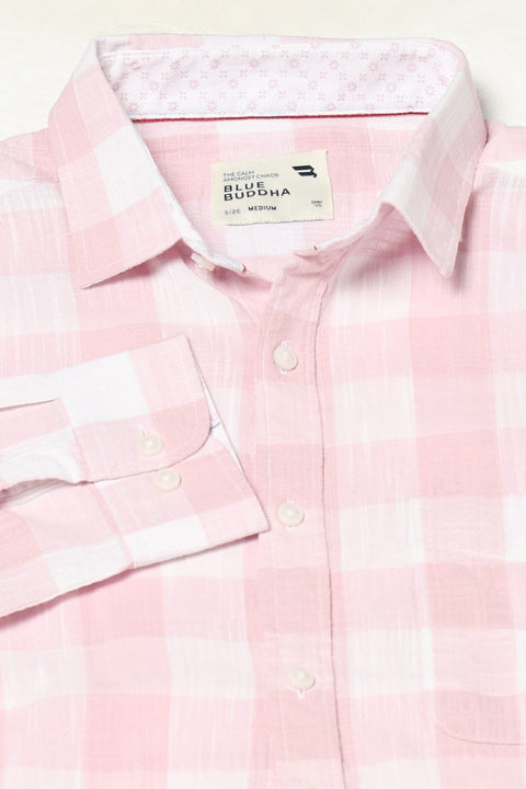 LIGHT PINK CHECKERED FULL SLEEVE TAILORED FIT SHIRT-Shirt - 250631557