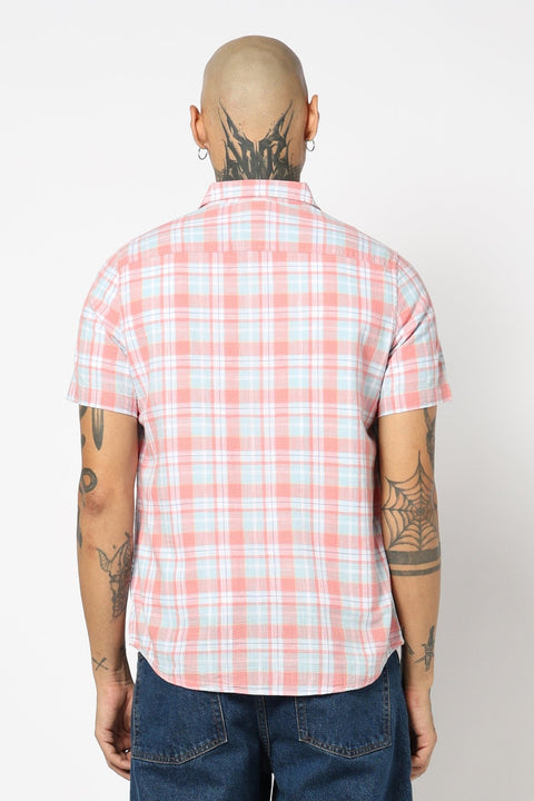 LIGHT PINK CHECKERED HALF SLEEVE SHIRT-Shirt - 250731876