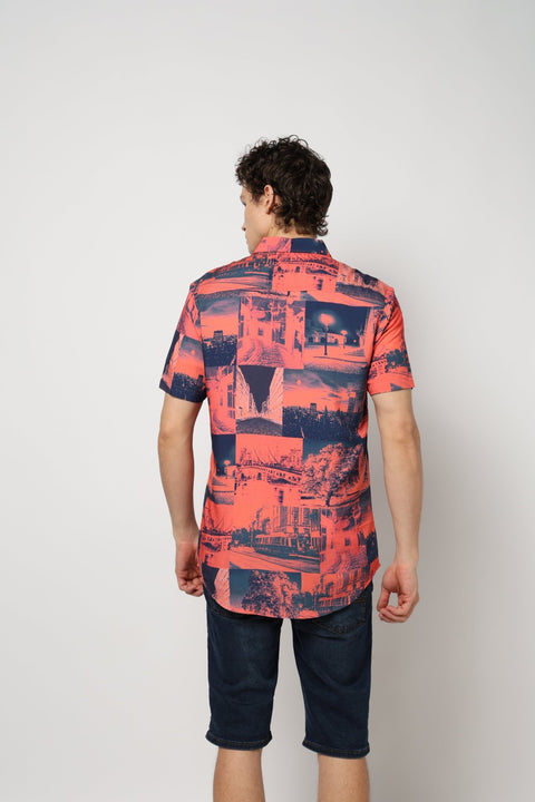 LIGHT RED PRINTED SPORTS MENS SHIRT-Shirt - 230725323