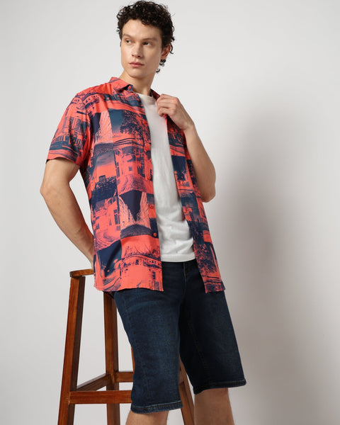 LIGHT RED PRINTED SPORTS MENS SHIRT-Shirt - 230725323