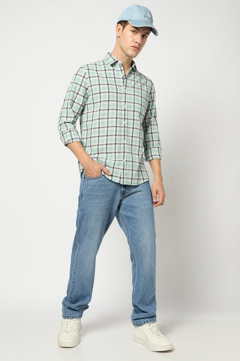 Light Turquoise Checkered Tailored Fit Shirt - Shirts - 250330923