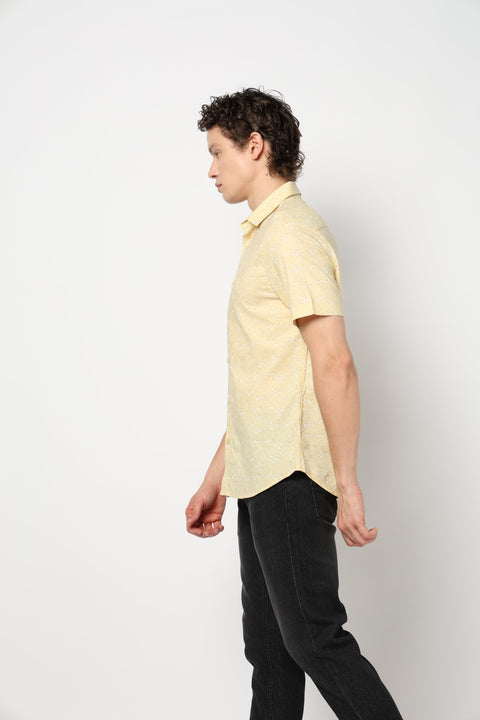 LIGHT YELLOW PRINT TAILORED MENS SHIRT-Shirt - 240728432