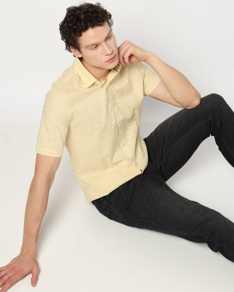 LIGHT YELLOW PRINT TAILORED MENS SHIRT-Shirt - 240728432