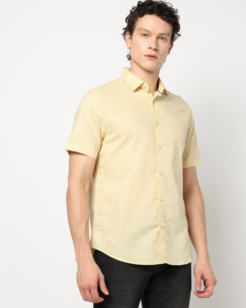 LIGHT YELLOW PRINT TAILORED MENS SHIRT-Shirt - 240728432