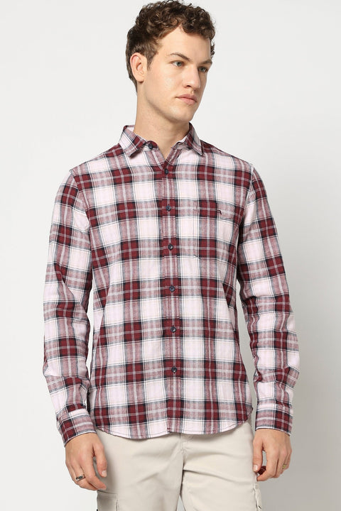Maroon Checkered Full Sleeve Shirt - Shirts - 250431098