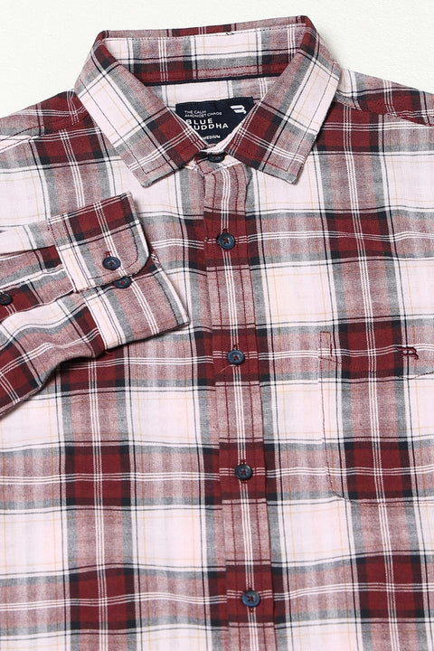 Maroon Checkered Full Sleeve Shirt - Shirts - 250431098