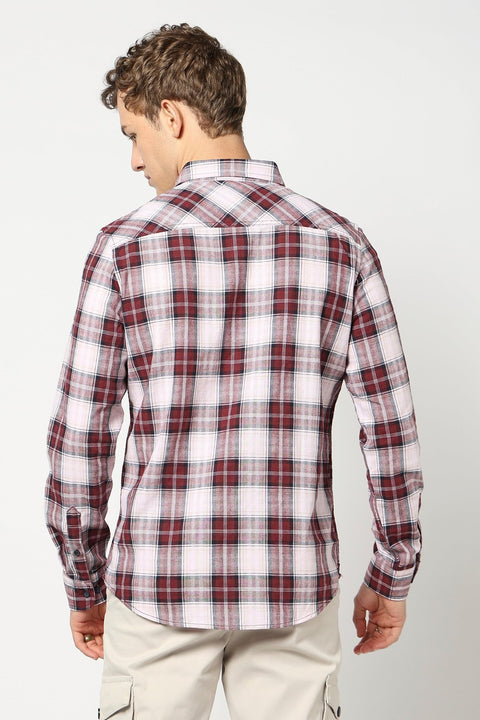 Maroon Checkered Full Sleeve Shirt - Shirts - 250431098