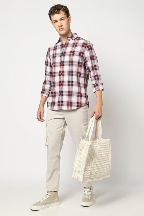 Maroon Checkered Full Sleeve Shirt - Shirts - 250431098