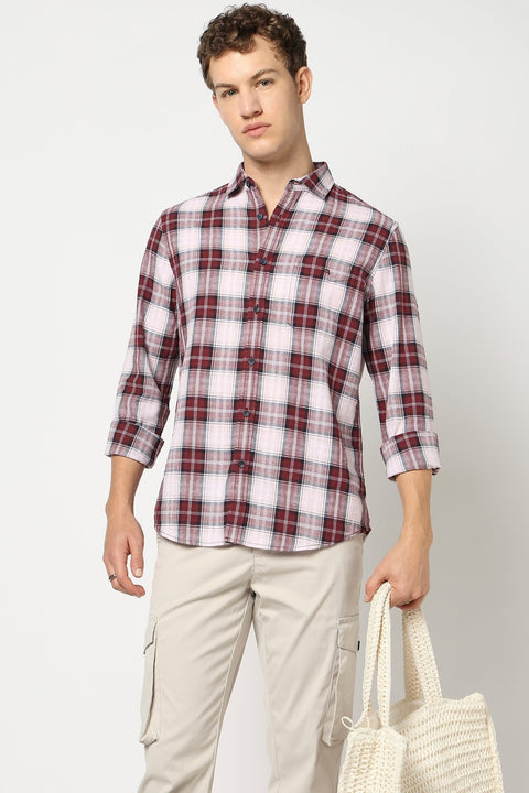 Maroon Checkered Full Sleeve Shirt - Shirts - 250431098