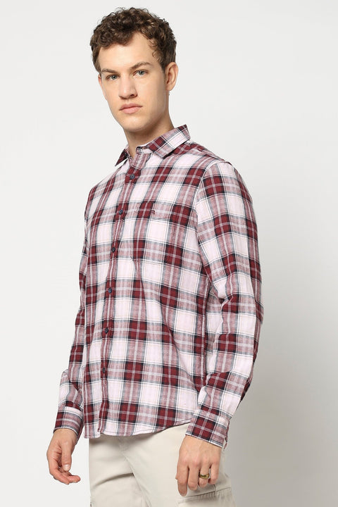 Maroon Checkered Full Sleeve Shirt - Shirts - 250431098