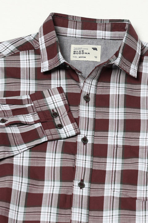 MAROON CHECKERED FULL SLEEVE TAILORED FIT SHIRT-Shirt - 250731697