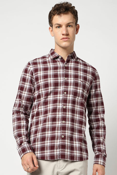 Maroon Checkered Tailored Fit Shirt - Shirts - 250330963