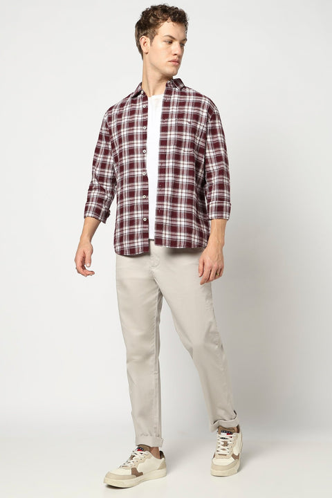 Maroon Checkered Tailored Fit Shirt - Shirts - 250330963