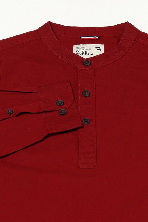 Maroon Mandarin Collar Shirt - Kurta - 221123421