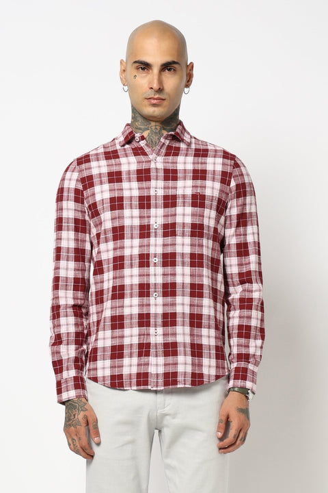 MAROON TARTAN CHECKERED COTTON SHIRT-Shirt - 250731732