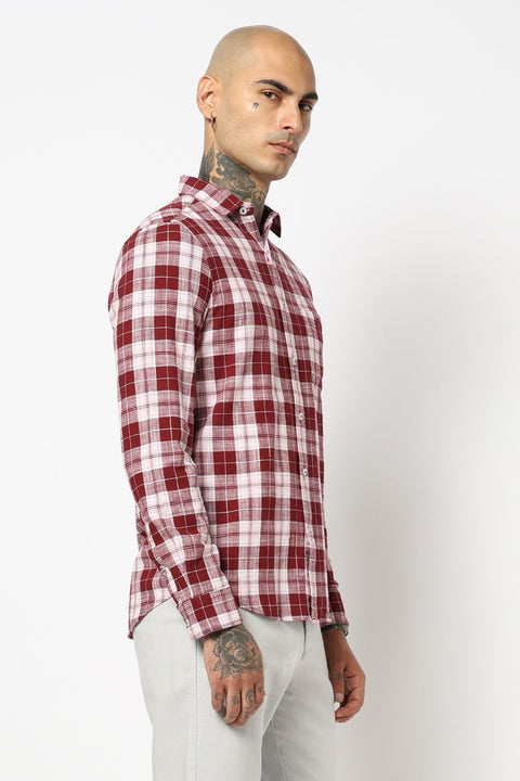 MAROON TARTAN CHECKERED COTTON SHIRT-Shirt - 250731732