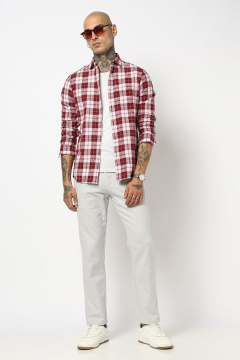 MAROON TARTAN CHECKERED COTTON SHIRT-Shirt - 250731732
