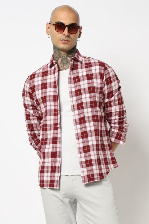 MAROON TARTAN CHECKERED COTTON SHIRT-Shirt - 250731732