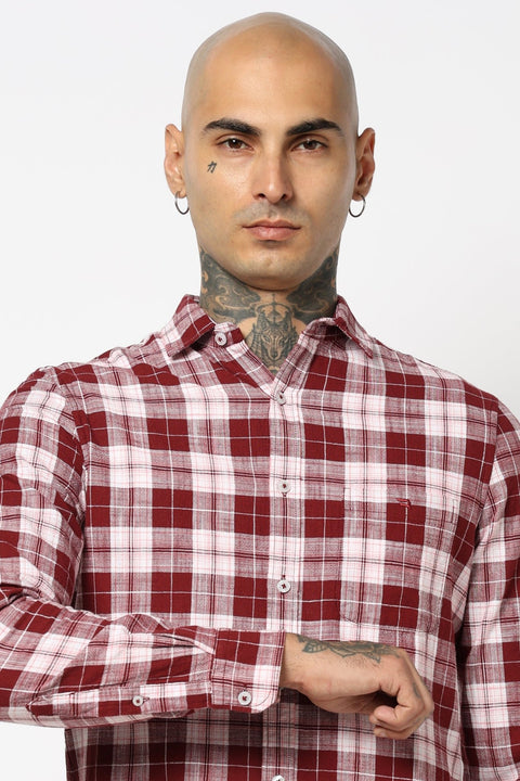 MAROON TARTAN CHECKERED COTTON SHIRT-Shirt - 250731732