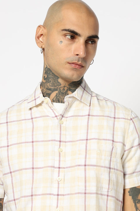 MAROON WINDOWPANE CHECKERED HALF SLEEVE SHIRT-Shirts - 250531268
