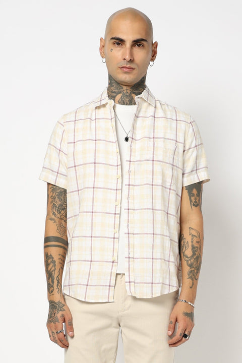 MAROON WINDOWPANE CHECKERED HALF SLEEVE SHIRT-Shirts - 250531268