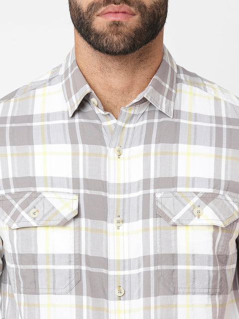 Metal Grey Checks Cotton Shirt - Shirt - 230725283