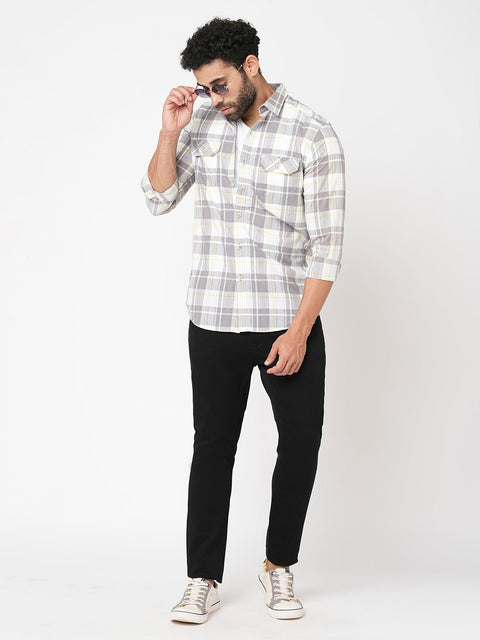 Metal Grey Checks Cotton Shirt - Shirt - 230725283