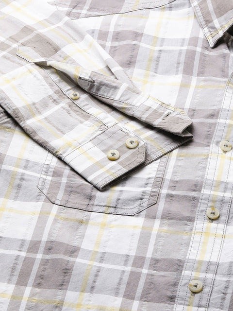 Metal Grey Checks Cotton Shirt - Shirt - 230725283