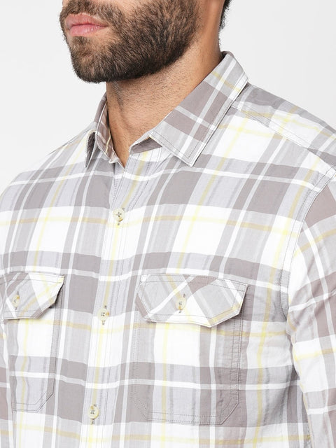Metal Grey Checks Cotton Shirt - Shirt - 230725283