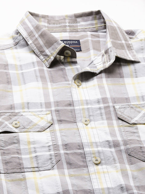 Metal Grey Checks Cotton Shirt - Shirt - 230725283