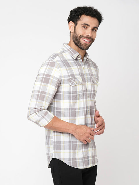 Metal Grey Checks Cotton Shirt - Shirt - 230725283