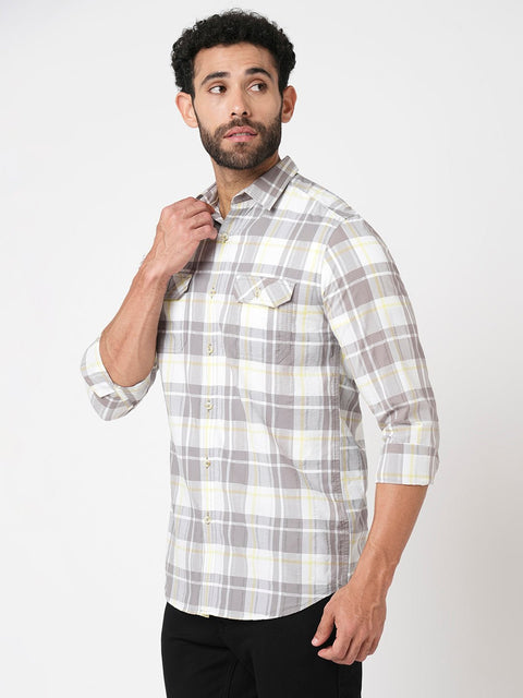 Metal Grey Checks Cotton Shirt - Shirt - 230725283