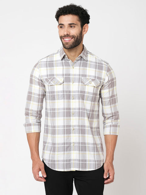 Metal Grey Checks Cotton Shirt - Shirt - 230725283