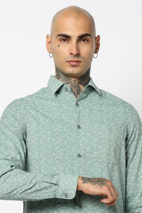 MID TEAL ABSTRACT PRINTED SHIRT-Shirt - 250731832