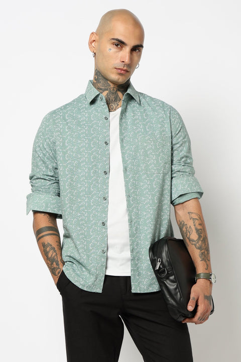 MID TEAL ABSTRACT PRINTED SHIRT-Shirt - 250731832