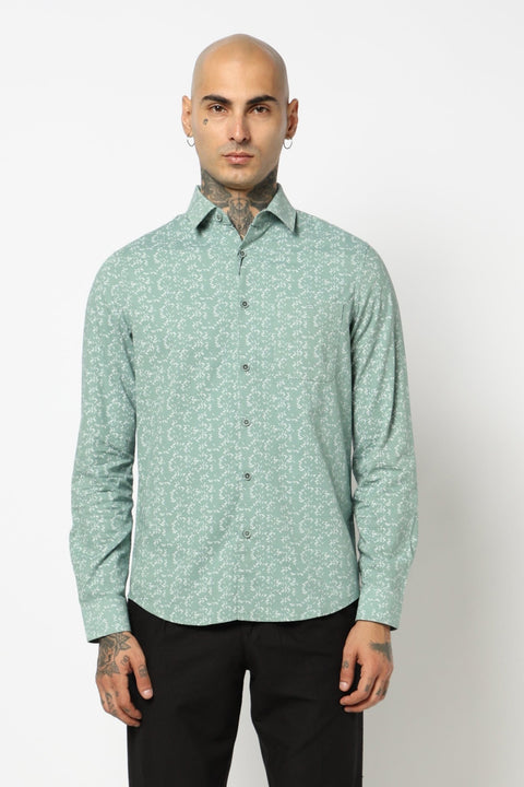 MID TEAL ABSTRACT PRINTED SHIRT-Shirt - 250731832