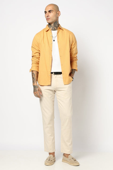 MUSTARD PLAIN TAILORED FIT SHIRT-Shirts - 250731632